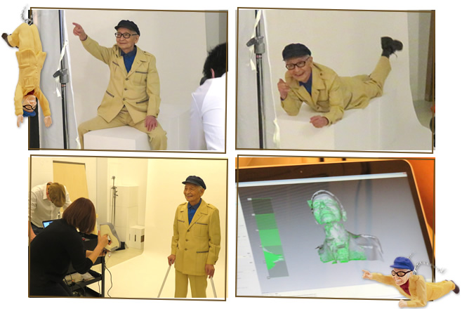 写真撮影&3Dスキャン撮影の様子。ムツゴロウさんはノリノリで様々なポーズに応えてくださっていた。