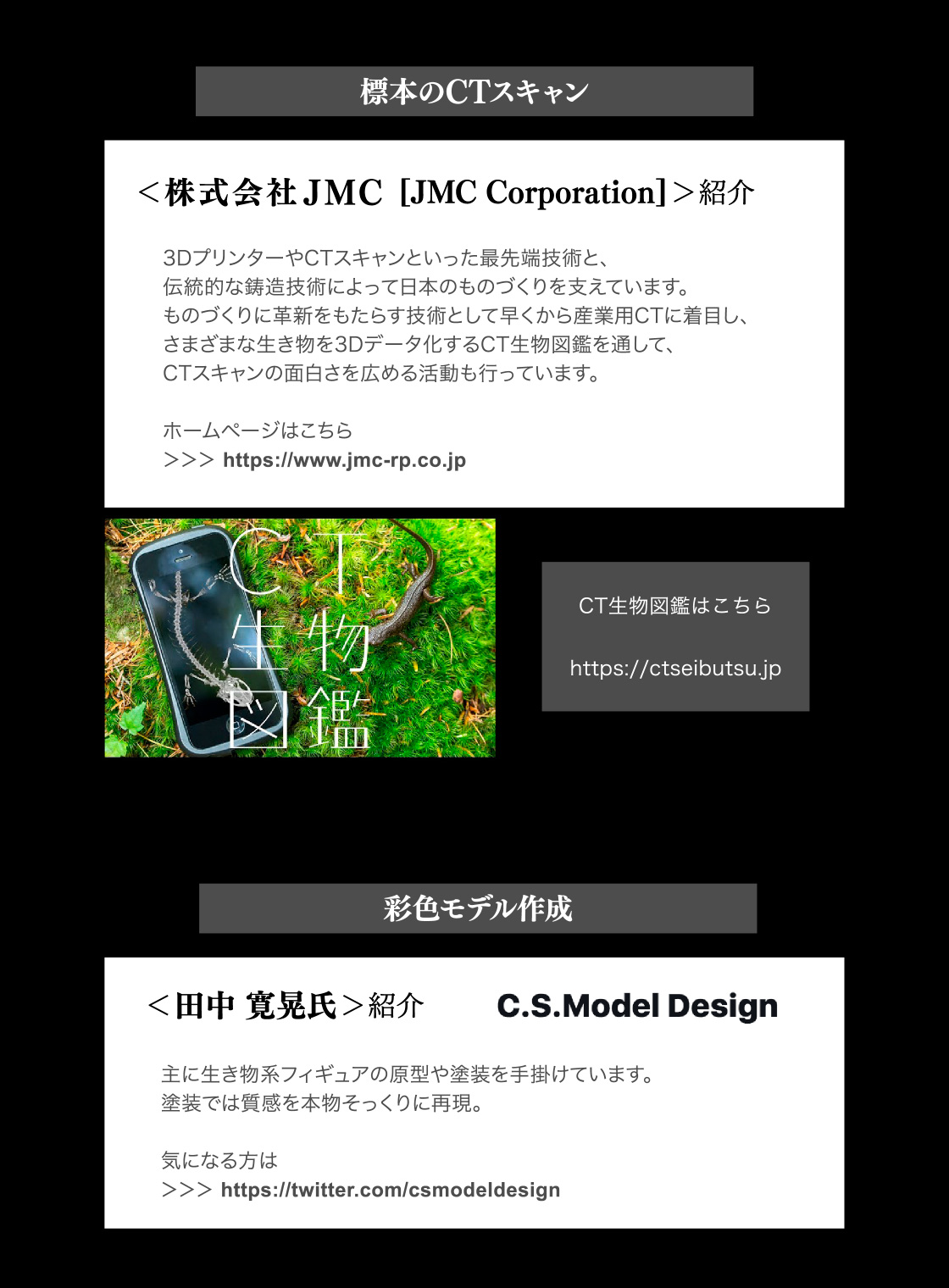 標本のCTスキャン：株式会社JMC[JMC Corporation]紹介　CT生物図鑑はこちら　彩色モデル作成：田中 寛晃氏紹介　C.S.Model Design