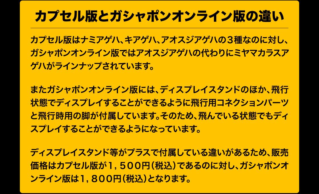 カプセル版とガシャポンオンライン版の違い