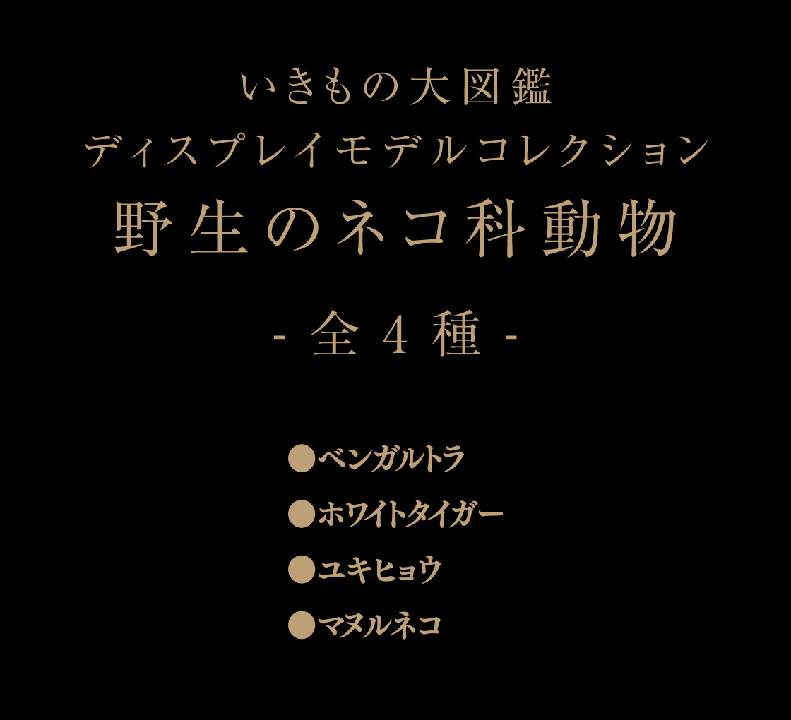 いきもの大図鑑ディスプレイモデルコレクション 野生のネコ科動物 -全4種- ●ベンガルトラ ●ホワイトタイガー ●ユキヒョウ ●マヌルネコ