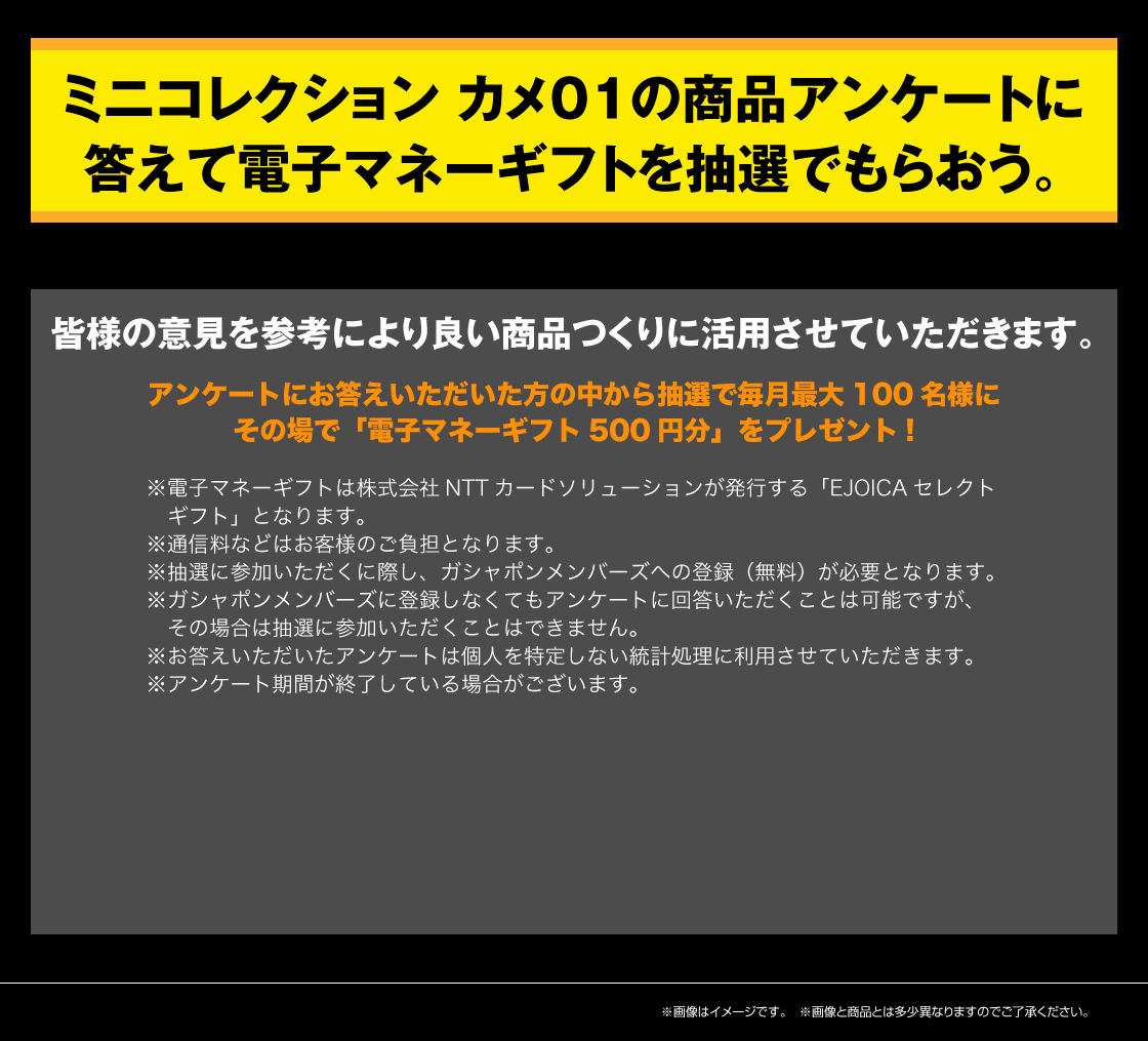 いきもの大図鑑ミニコレクション カメ01の商品アンケートに答えて電子マネーギフトを抽選でもらおう。