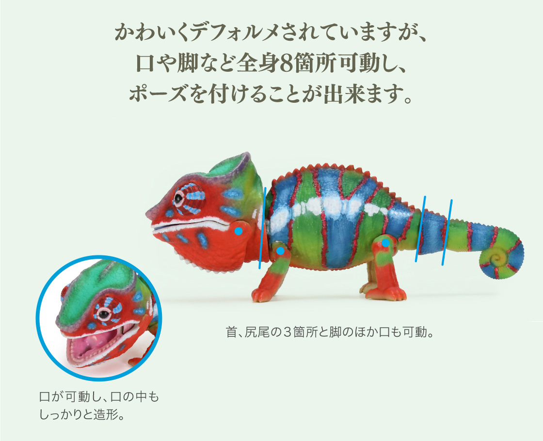 かわいくデフォルメされていますが、口や脚など全身8箇所可動し、ポーズを付けることが出来ます。