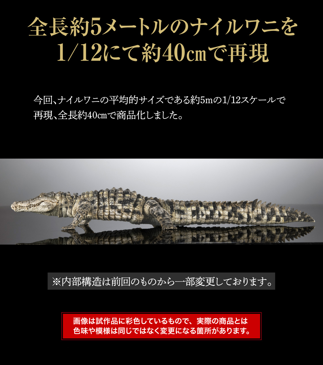 全長約5メートルのナイルワニを1/12にて約40cmで再現