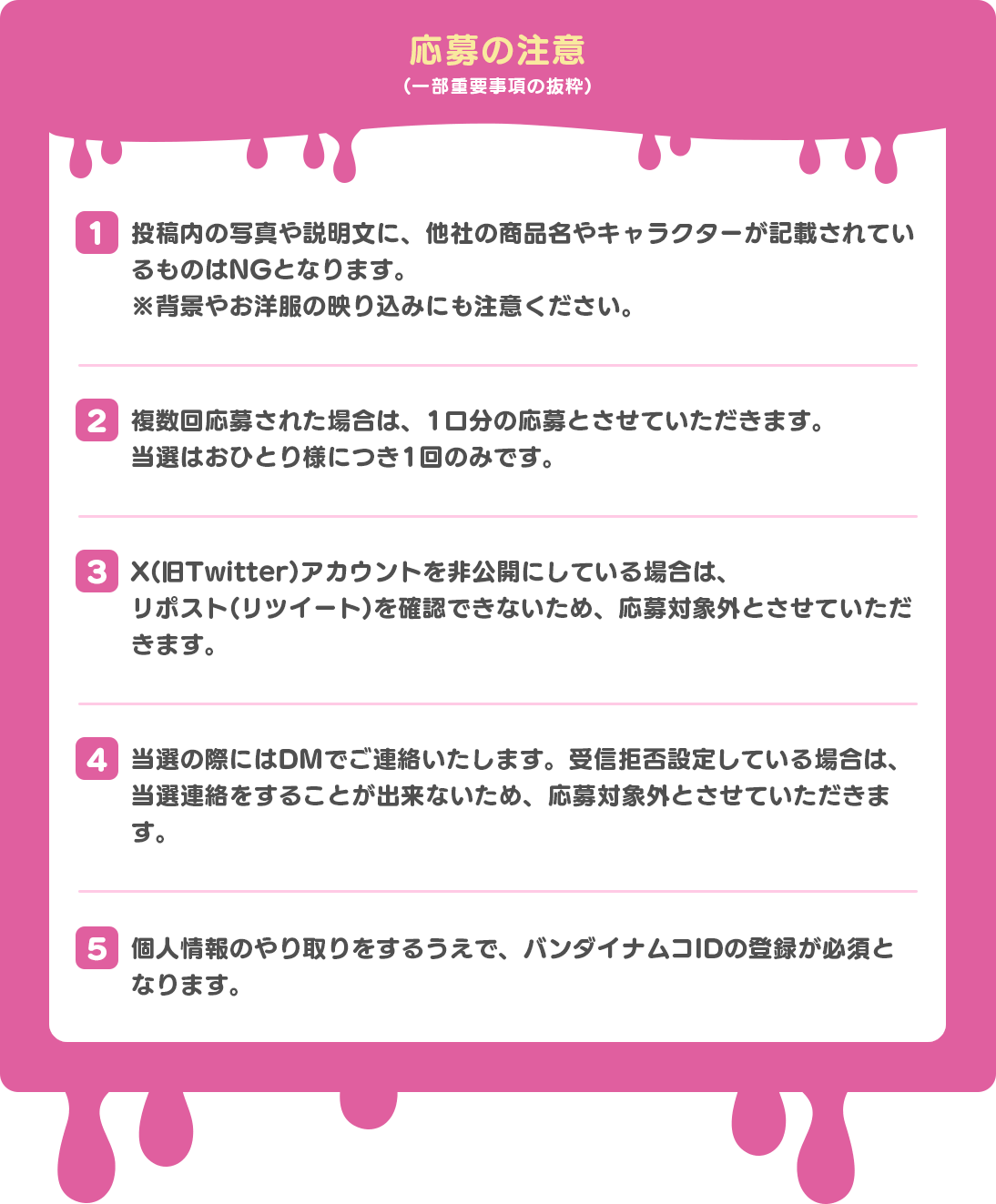 応募の注意 (一部重要事項の抜粋)