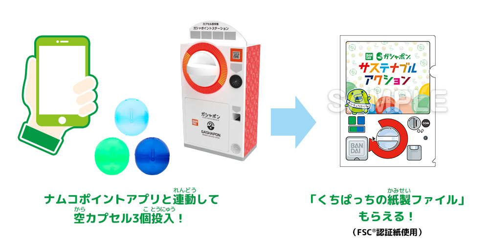ナムコポイントアプリと連動して空カプセル3個投入！「くちぱっちの紙製ファイル」もらえる！
