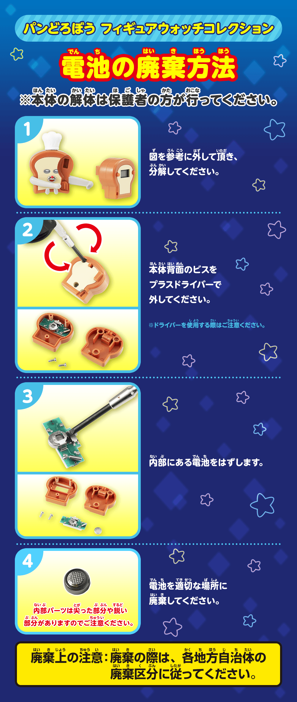 パンどろぼう フィギュアウォッチコレクション 電池の廃棄方法