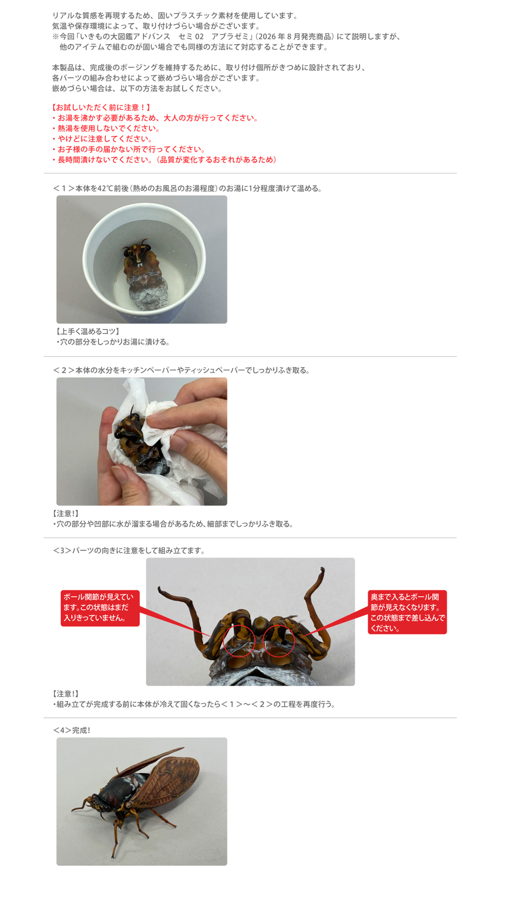 いきもの大図鑑アドバンス セミ02 アブラゼミ　成虫の脚を組むのが固い場合の対応方法