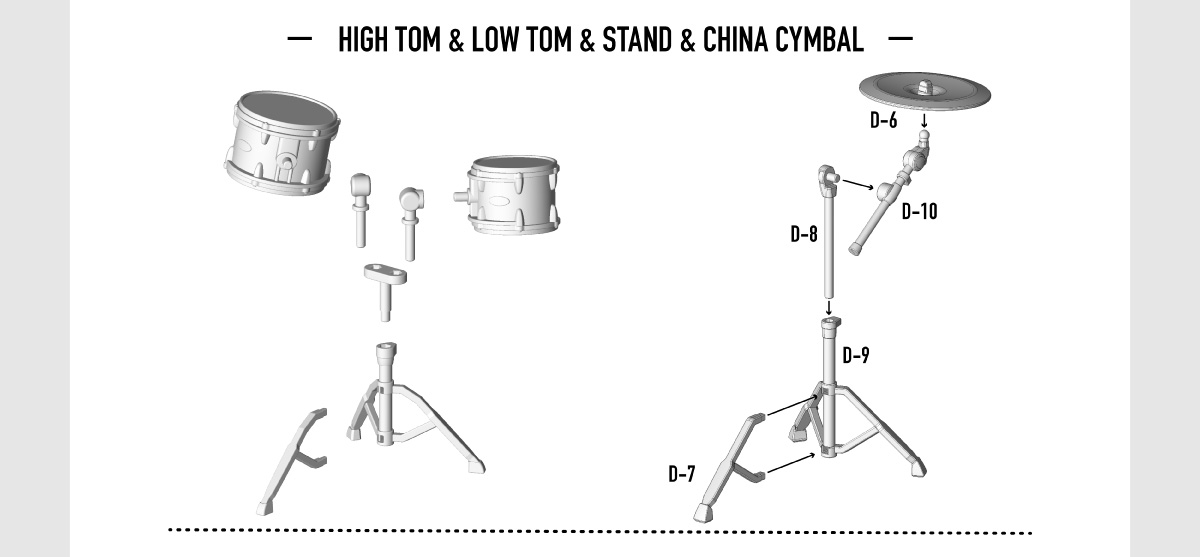 HIGH TOM & LOW TOM & STAND & CHINA CYMBAL