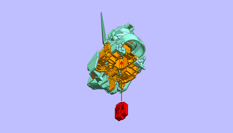デスティニーガンダムSpecⅡ頭部を発光させる際は図を参考に ルミナスユニットを装着してください