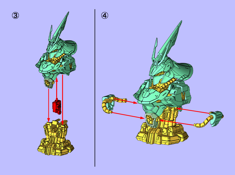 MSN-04 サザビー頭部を発光させる際は図を参考に ルミナスユニットを装着してください